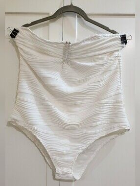 Textured White Strapless One-Piece Bodysuit